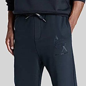 A|X Armani Exchange Men's Elastic Waist Fleece Eagle Logo Joggers, Navy, Large